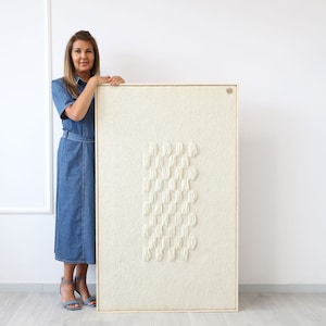 Grande décoration murale naturelle avec cadre - tenture murale tapisserie - oeuvre d&#39;art murale tissage de laine - oeuvre d&#39;art textile de couleur neutre - décoration minimaliste