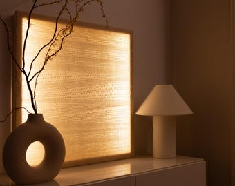 Ma - Illuminated Wool Tapestry - Handwoven Textile Light Art - Japandi Wall Decor