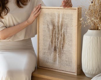 Organic Textile Sculpture - Japandi Wall Decor - Framed 3D Fiber Art - Small Woven Tapestry - Nature Inspired Art - Falla