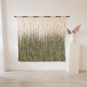 Wool Wall Tapestry - Large Boho Decor - Textile Art - Green Wool Wall Hanging - Modern Fiber Art - Wall Decor - Minimalist Woven Tapestry