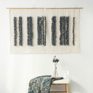 Large Loop Wall Tapestry - Handwoven Blue Textured Wall Hanging - Boho Ocean Wall Art - Statement Home Decor - Modern Coastal Tapestry