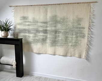 Large Wool Boho Decor | Dip Dyed Yarn Wall Hanging | Wolle Ornament | Wool Weaving Tapestry | Wool Textile Art | Tapestry Wall Hanging