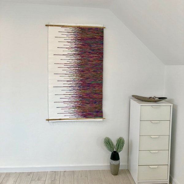 colorful modern fiber art, wall hanging macrame ombre, loom wall decor, wandbehang makramee, tenture murale macrame, wall tapestry hanging