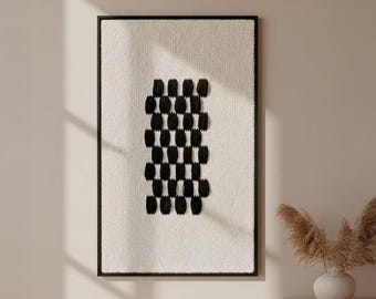 Woven Wool Tapestry - Woven Wall Hanging - Handmade Decorations - Minimalist Art - Japandi Decor - Minimalist - Framed II Black Pattern