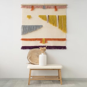 Colorful Wall Hanging - Handwoven Geometric Fringe Tapestry - Boho Multicolor Wall Art - Modern Textile Decor - Gelo Living Room Bedroom Art