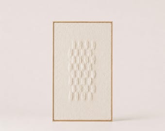 Cream White Woven Wall Art in Wood Frame: Japandi Decor - Framed II