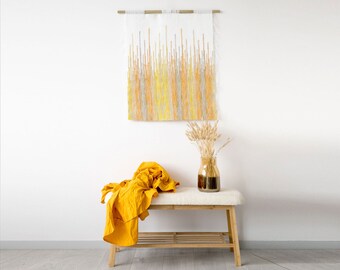 yellow macrame wall hanging, modern tapestry, best selling art, woven wall hanging, horizontal wall art, makramee wandbehang, weaving loom