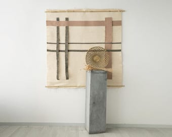 Boho Woven Tapestry Wall Art - Modern Heritage Wool Fiber Art - Home Decor Handmade - Japandi Organic Textile Wall Sculpture - Krado