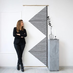 Large Modern Geometric Wall Decor - Contemporary Wall Art - Tapestry Wall Hanging - Yarn Fiber Art - Black And White - Woven Wall Hanging