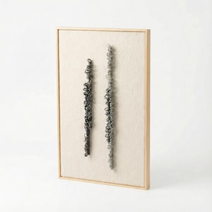 Textured Wool Wall Art – Grey Cream Japandi Textile Sculpture - Framed VI