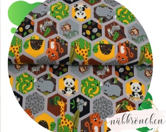 Cotton Jersey Animals Safari Forest Animals Jungle Zebra Monkey Giraffe