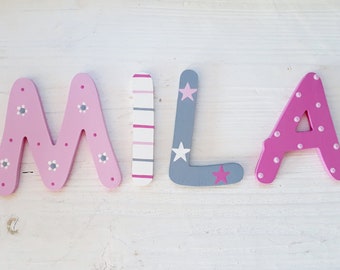 8 cm Holzbuchstaben, Türschild, Kinderzimmer, rosa, weiß, grau, pink
