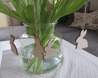 Hase aus Holz zum Aufhängen 4er Set Ostern Dekoration DIY Geschenkanhänger