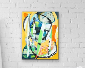 Multicolor on canvas, Vibrant Print colorful original abstract painting and great abstract wall vertical art