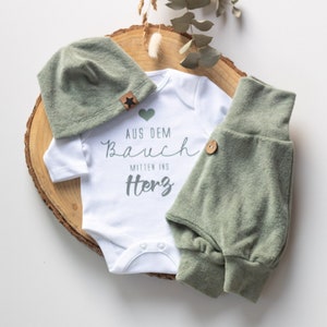 Erstlingsset Homecomingoufit Neugebornenset Babyset 'Frottee Sage'