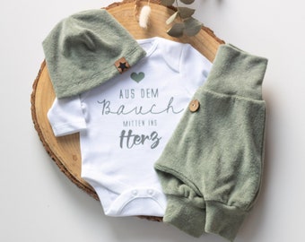 Erstlingsset Homecomingoufit Neugebornenset Babyset 'Frottee Sage'