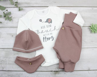 Erstlingsset Homecomingoufit Neugebornenset Babyset 'mauve'