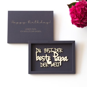 Holzschriftzug Geschenkschachtel Spruch Vatertag 'bester Papa'
