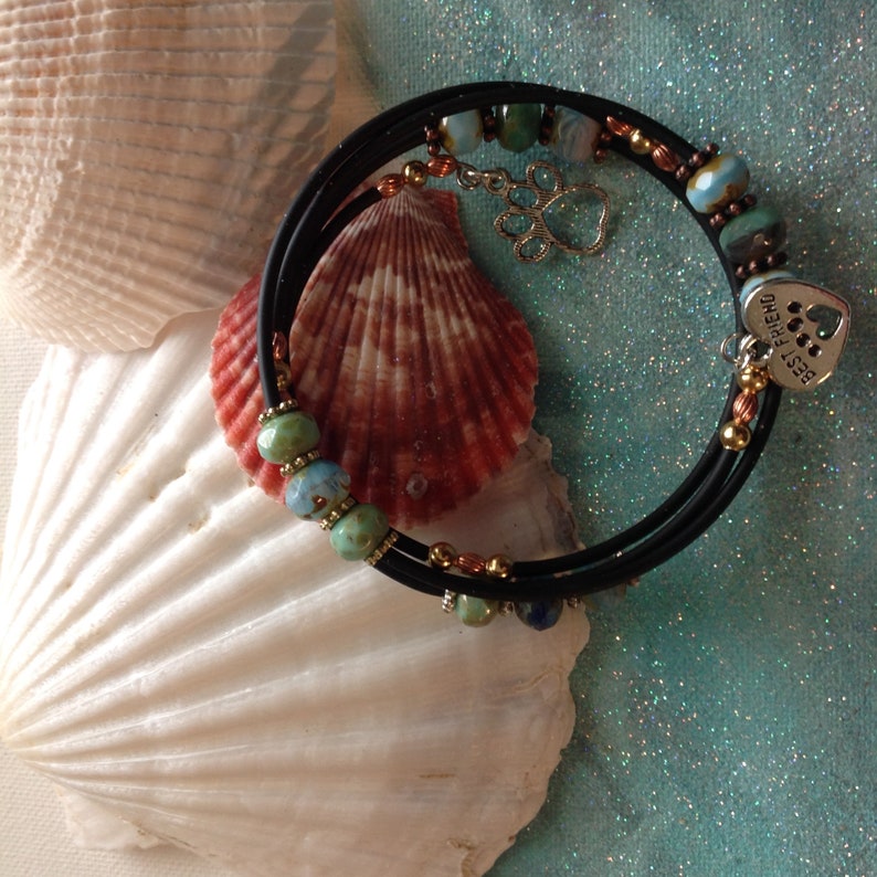 Picasa Breaded Wrap Cuff Paw Print BEST FRIEND Wrap Bracelet or Anklet With Paw Charm