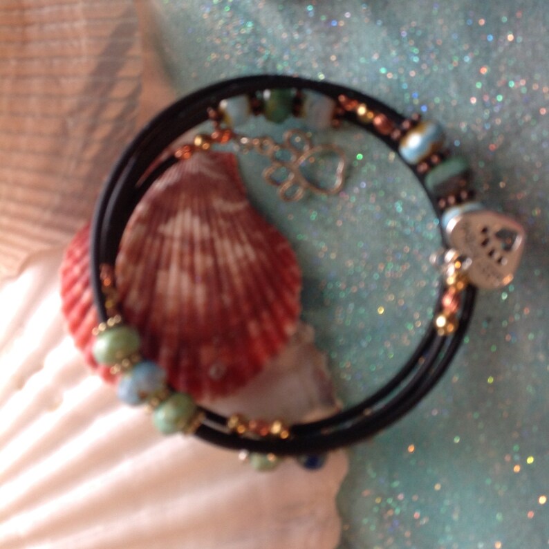 Picasa Breaded Wrap Cuff Paw Print BEST FRIEND Wrap Bracelet or Anklet With Paw Charm