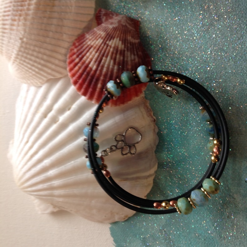 Picasa Breaded Wrap Cuff Paw Print BEST FRIEND Wrap Bracelet or Anklet With Paw Charm