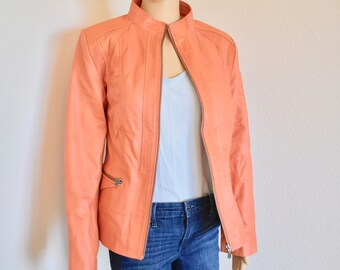peach color leather jacket