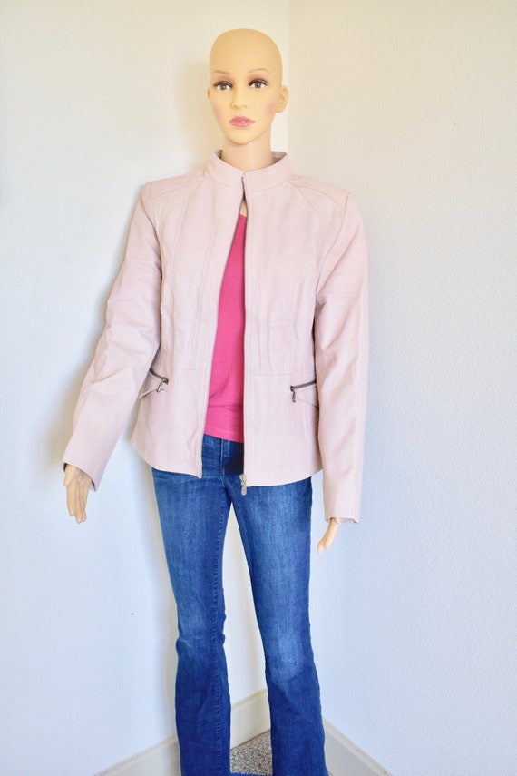 baby pink leather jacket