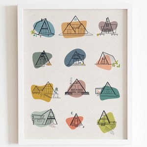 A-Frame Print, Midcentury Poster, A-Frame Cabin, 8x10 or 12x16