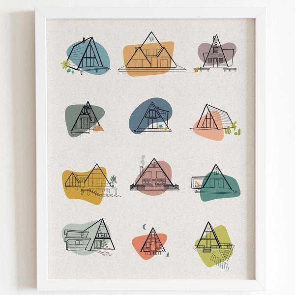 A-Frame Print, Midcentury Poster, A-Frame Cabin, 8x10 or 12x16
