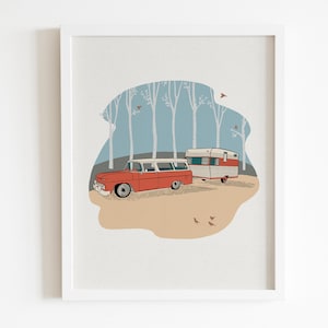 Forest Camper Print (1 of 3), Vintage Camper Poster, 8x10