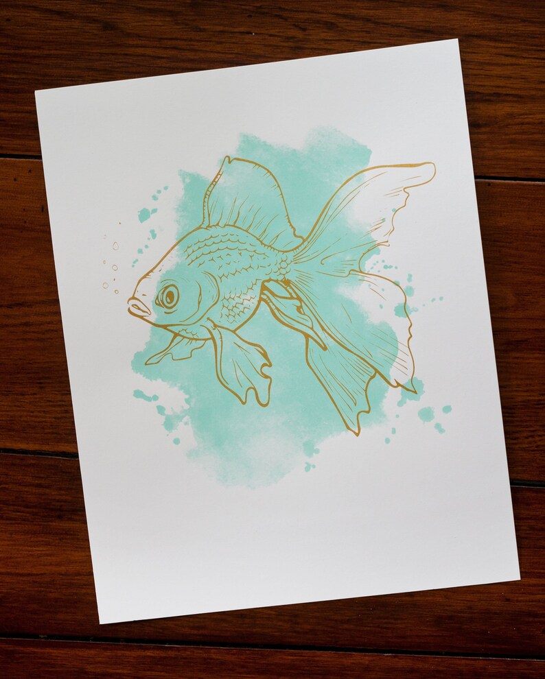 SALE Screen Print, Goldfish Poster, 11x14 image 2