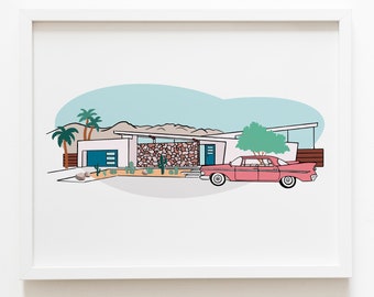 Mid-Century House Print, Atomic Age Art, Palm Springs Home