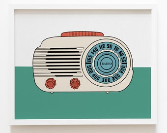 Vintage Radio Poster, Cloud Radio Print, Mid-Century Poster