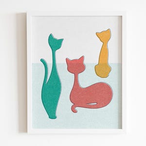 Mid-Century Cats Print, Atomic Cats, Retro Cat Poster