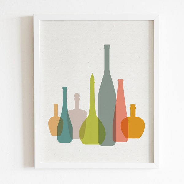 Blenko Bottles Print, Mid-Century Modern Bottle Poster, Atomic Art