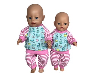 Pijama de muñeca de 2 piezas “bolso” en talla 36/38 cm