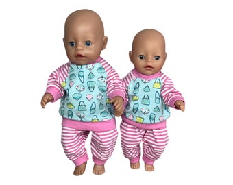 Doll pajamas 2-piece “handbag” in size 36/38 cm