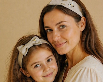Conjunto de diademas para madre e hija, bordado de abeja, ajustable, estilo familiar.