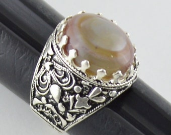 New Yemeni Black Transparent Natural Aqeeq Agate Yemen Sterling Silver Men Ring