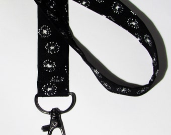 Chest strap, lanyard key fob, dandelion, black and white