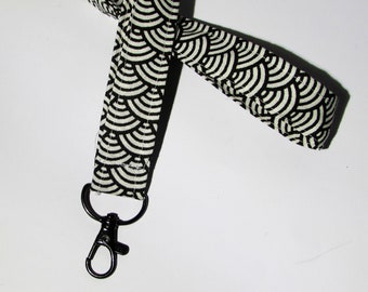 Chest strap, lanyard keychain, Japanese design, black and white
