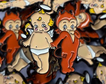 Angel and Devil Kewpie enamel pin