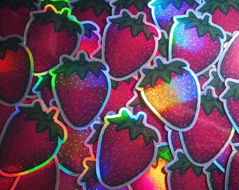 Holographic Strawberry stickers