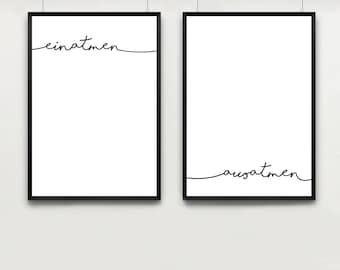 Stampa artistica "Yoga - inspira - espira" set, mindfulness
