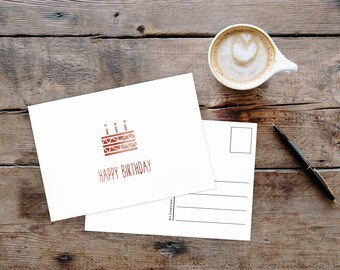 Biglietto di auguri per il compleanno con torta | Cartolina moderna | Biglietto di auguri di compleanno | Biglietto minimalista
