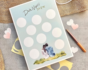 Poster personalizzato per anniversario in formato A4 | Regalo personalizzato con 10 pannelli da grattare | Regalo per una serata romantica di coppia