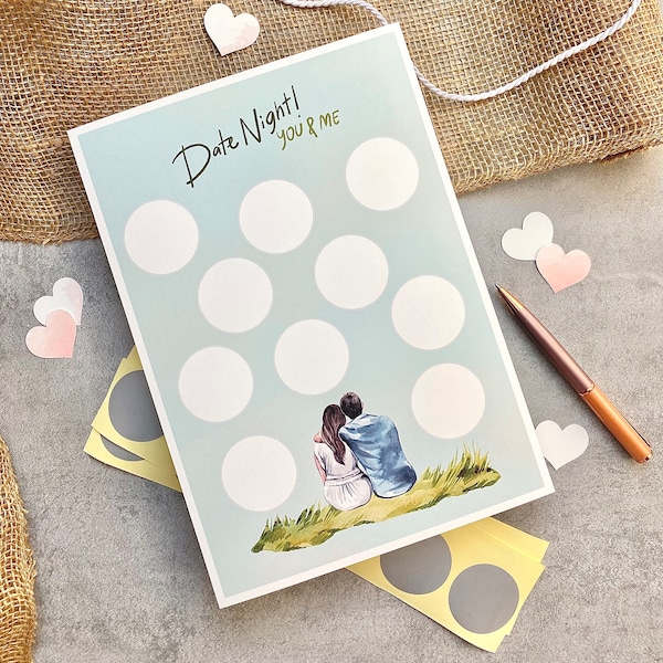 Personalisiertes Din A4 Poster zum Jahrestag | Persönliches Geschenk mit 10 Feldern zum Freirubbeln | Date Night Geschenk für Paare