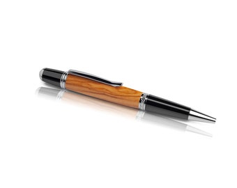 Olivenholz- edler Kugelschreiber, handgedrechselt - für sich selbst oder als Geschenk - Gravur oder Etui optional - kostenfreie Lieferung