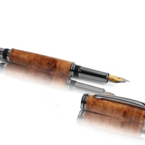 Burl poplar - edele vulpen, handgedraaide vulpen - voor uzelf of als cadeau voor uw dierbaren - gravering of etui optioneel