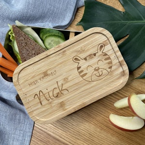 Lunch box personalized here crumbs | Tigers | Stainless steel with bamboo | Lunchbox | Snack box with name